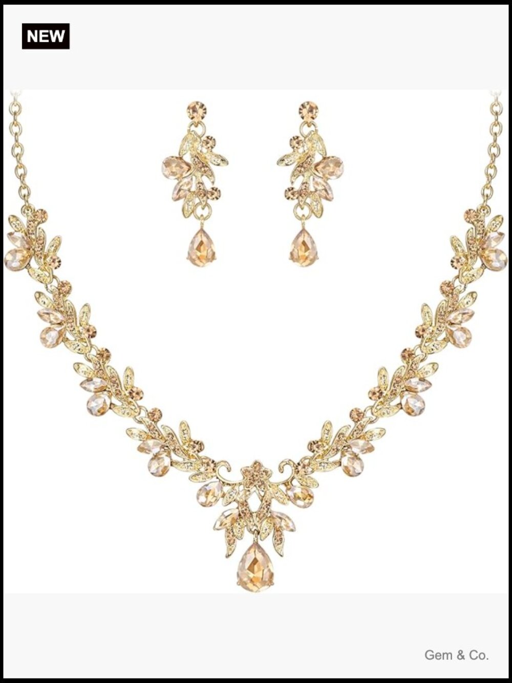 Wedding Crystal Teardrop Marquise Cluster Necklace Earrings Set